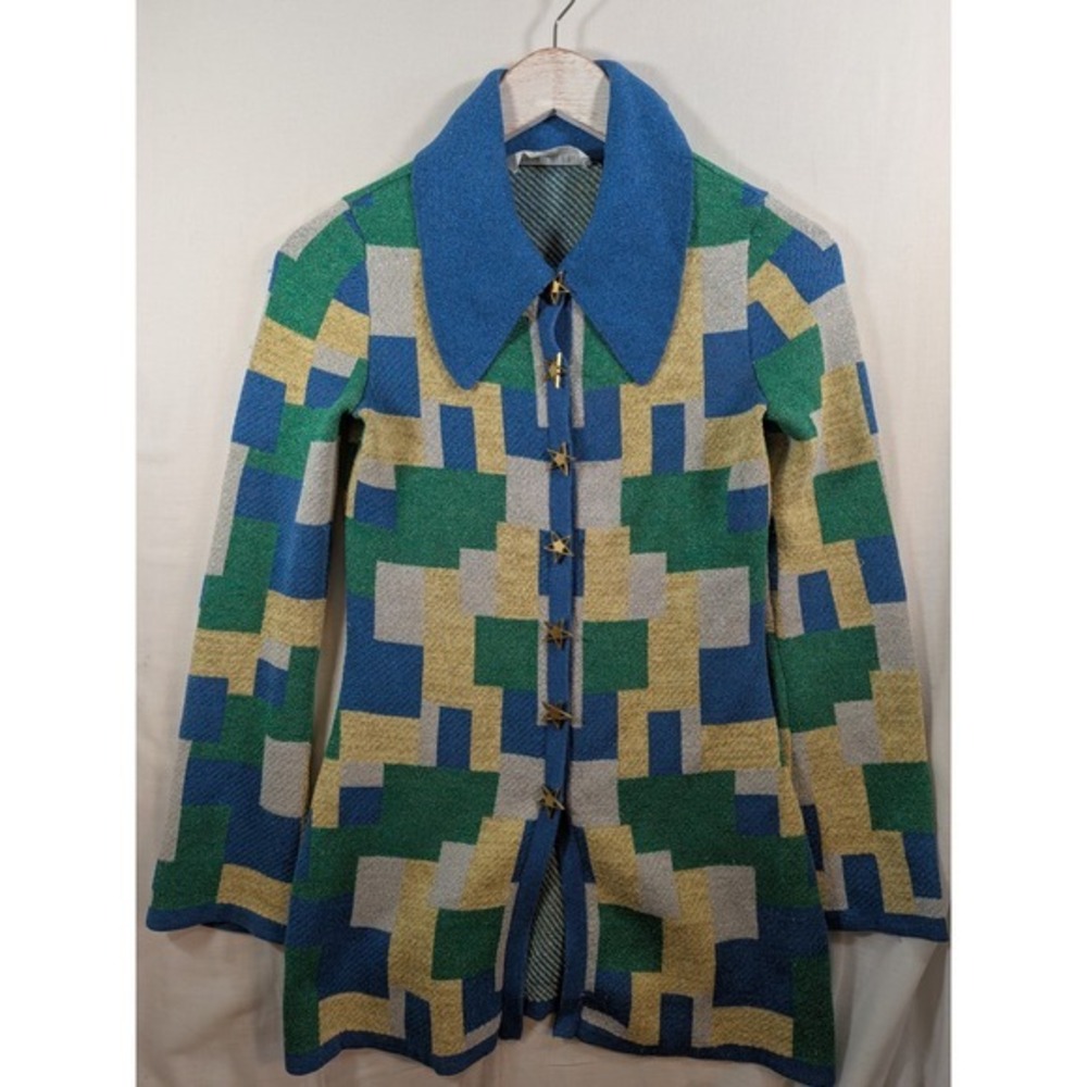 Meadham Kirchhoff for Topshop Metallic Geometric Star Button Cardigan Blue Green